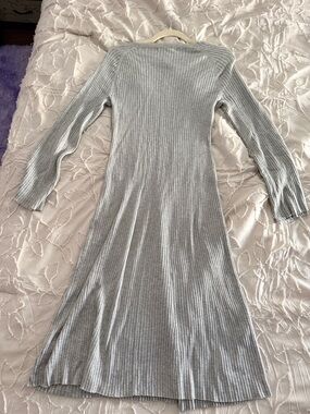 J.Crew Ribbed Long Sleeve Midi Dress in Light Gray